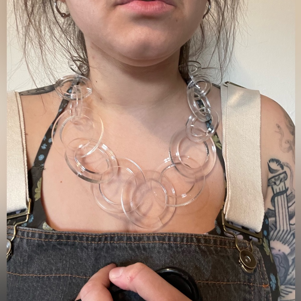 Unique faux lucite clear translucent necklace statement piece avant garde artsy